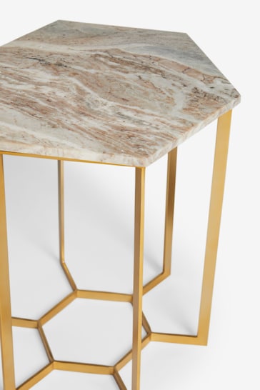 Brass Hexagon Marble Side Table