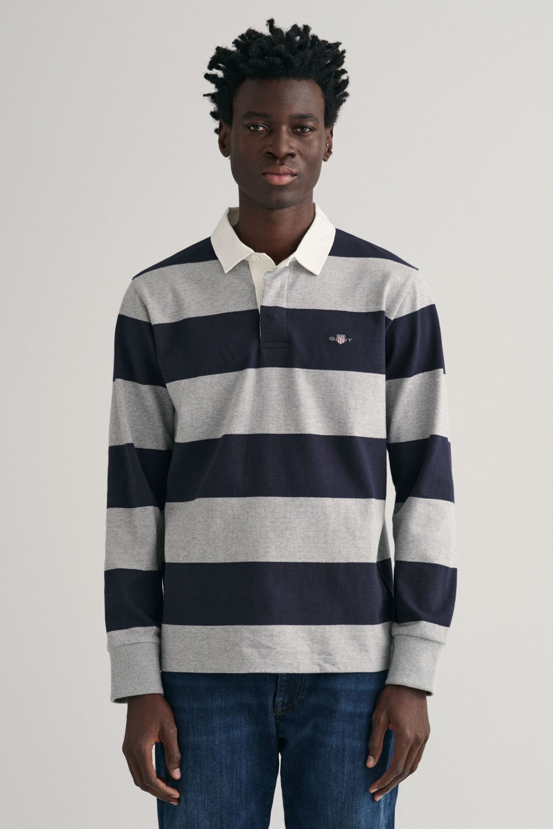 Gant Mens Shield Barstripe Heavy Rugger Grey