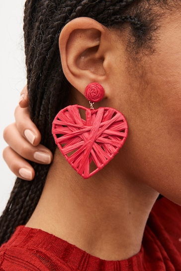 Red Heart Raffia Statement Earrings