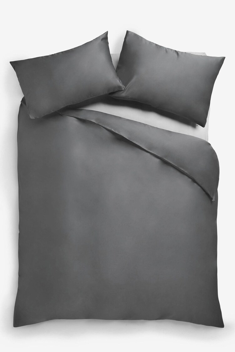 Charcoal Grey Collection Luxe 400 Thread Count 100% Egyptian Cotton Sateen Duvet Cover And Pillowcase Set - Image 4 of 6