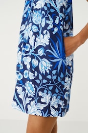 Morris & Co. Hyacinth Navy Floral Linen Blend Tie Neck Mini Summer Dress - Image 5 of 7
