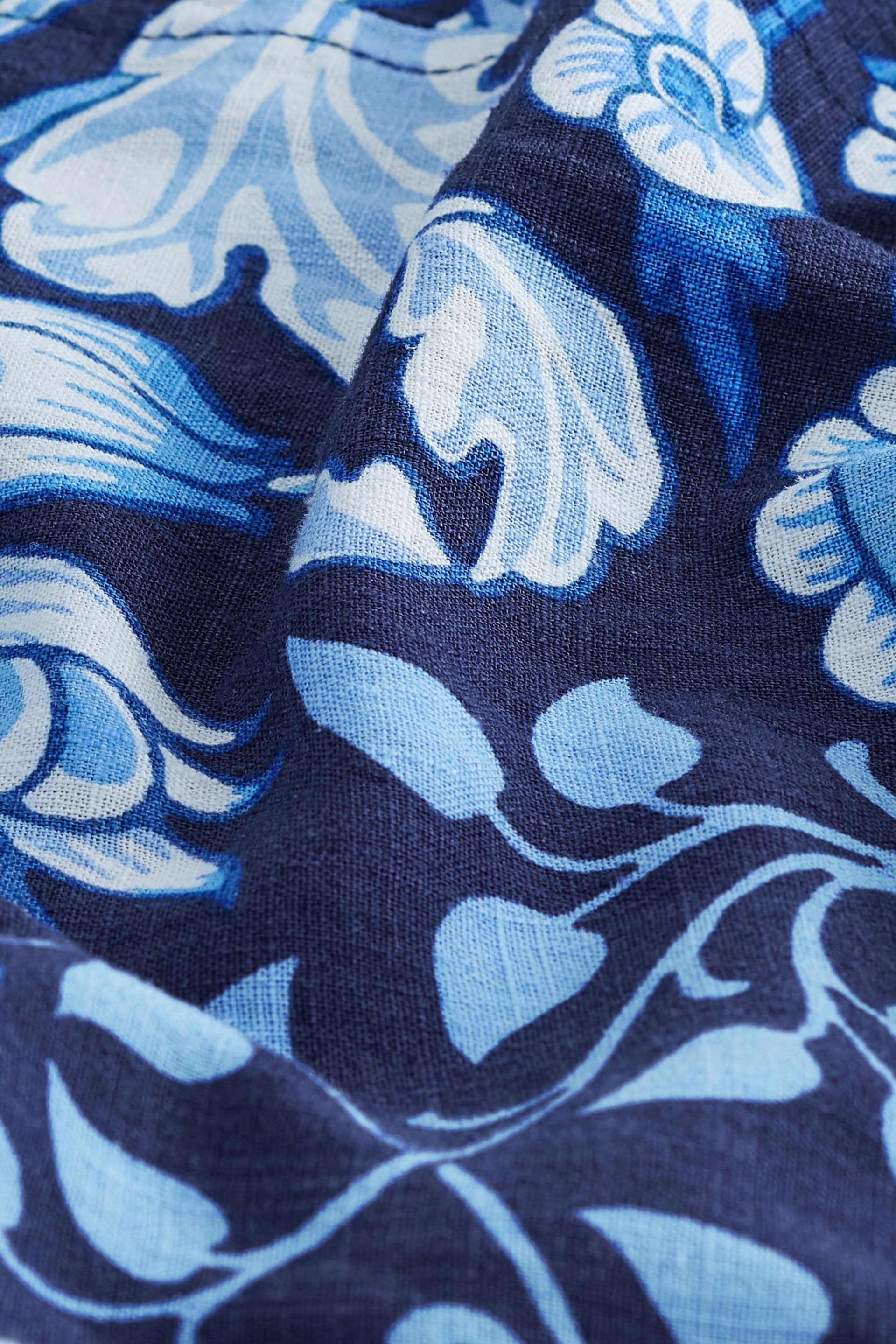 Morris & Co. Hyacinth Navy Floral Linen Blend Tie Neck Mini Summer Dress - Image 7 of 7