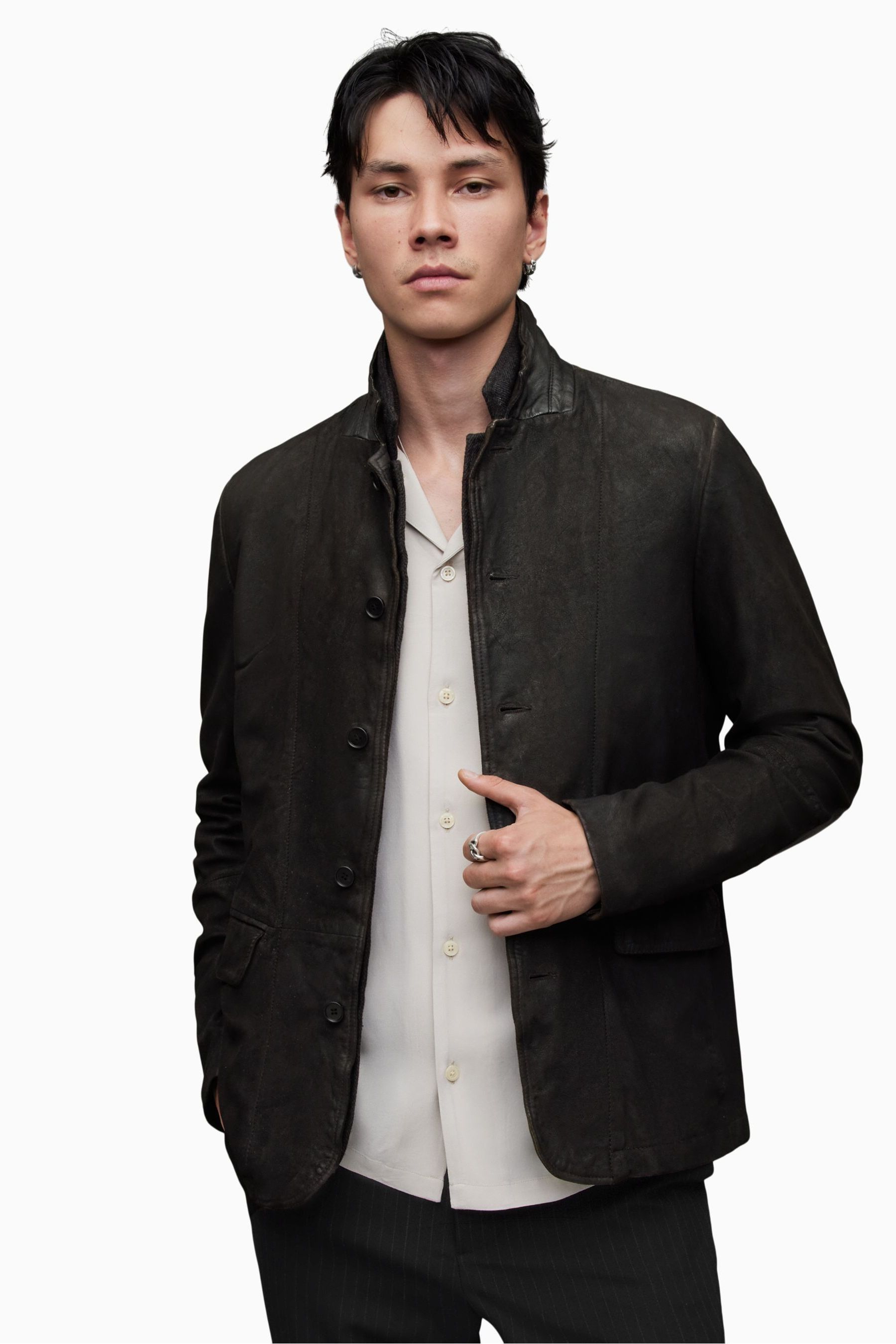 Buy AllSaints Grey Black Survey Leather Blazer from Next Ireland