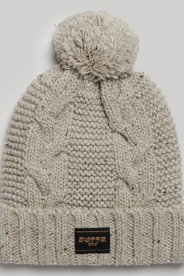 Superdry Grey Cable Knit Bobble hat
