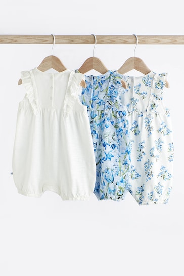Blue/White Floral Baby Rompers 3 Pack