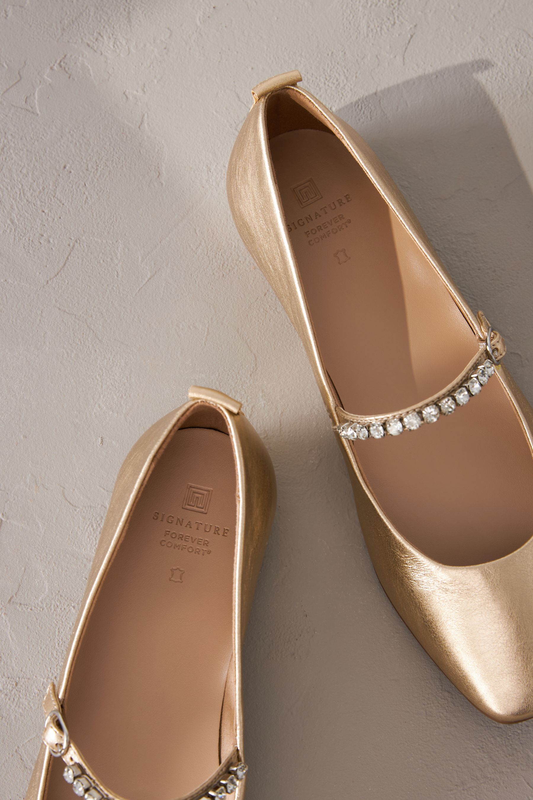 Buy Gold Jewel Signature Leather Mary Jane Flat Shoes from Next Luxembourg