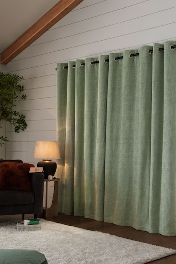 Sage Green Next Heavyweight Chenille Eyelet Lined Curtains