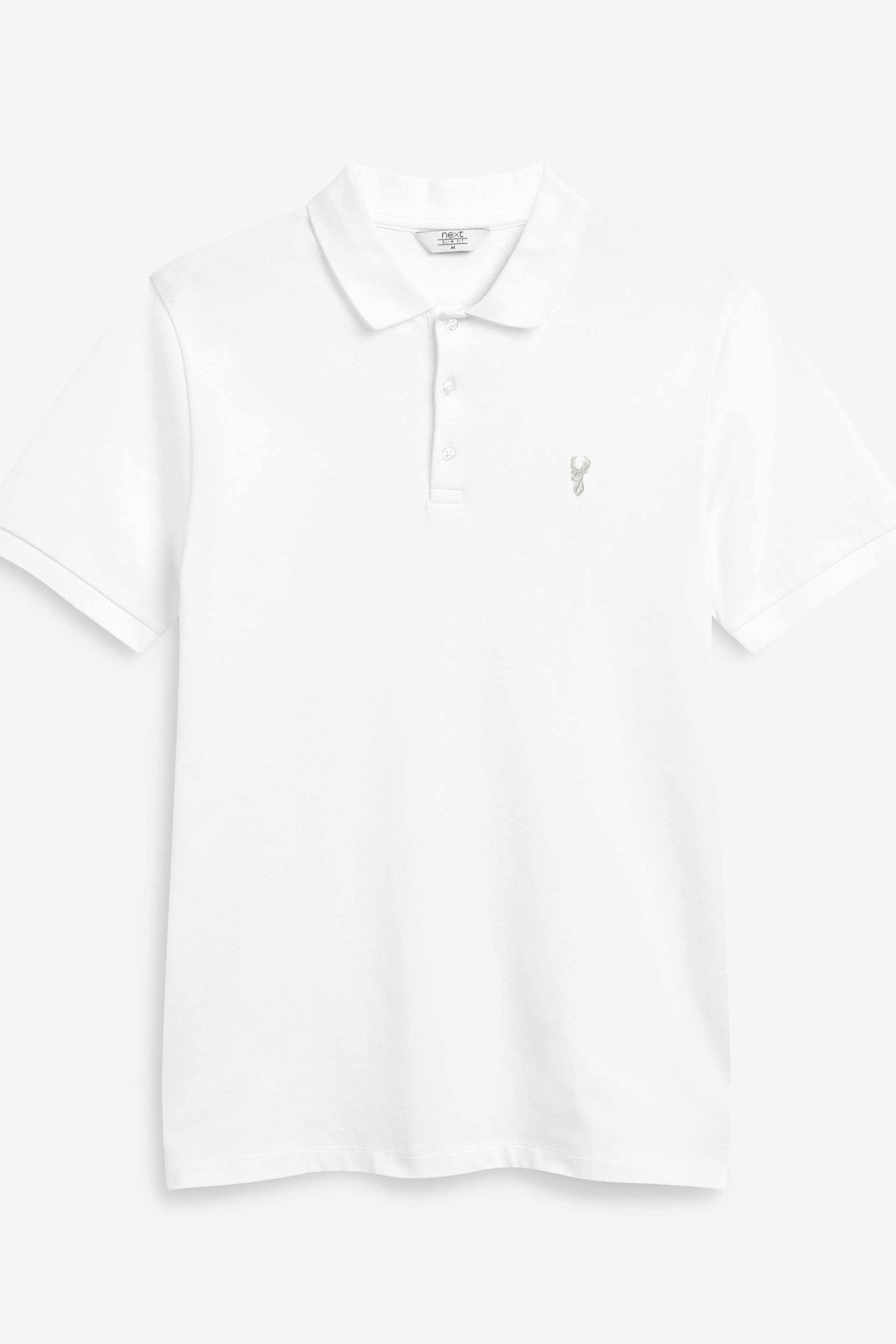 White Slim Fit Short Sleeve Pique Polo Shirt - Image 5 of 5