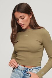 Superdry Green Rib Long Sleeve Fitted Top - Image 3 of 6