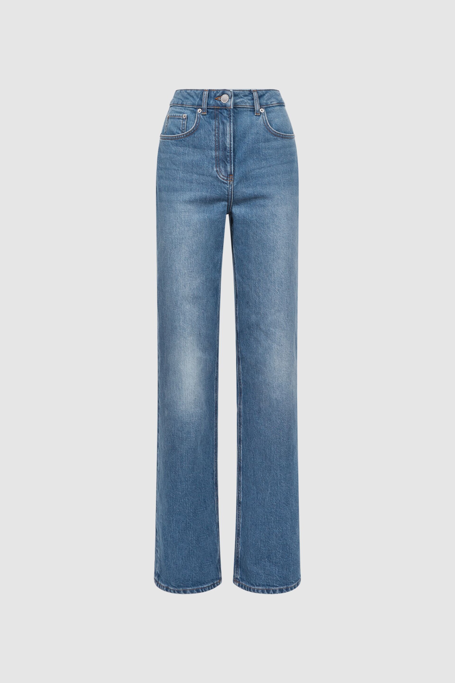 Reiss Mid Blue Marion Petite Mid Rise Wide Leg Jeans - Image 2 of 5