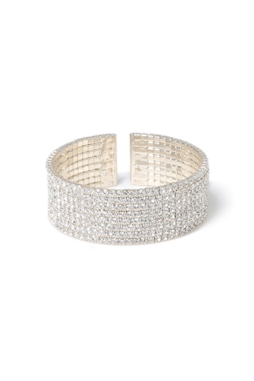 Aela Silver Tone Crystal Cuff Bracelet