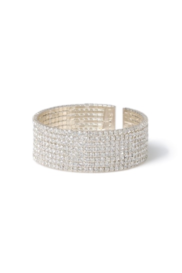 Aela Silver Tone Crystal Cuff Bracelet