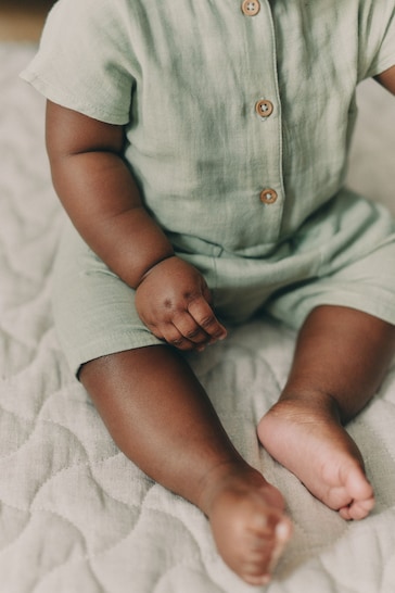 Sage Green Baby Woven Romper (0mths-2yrs)