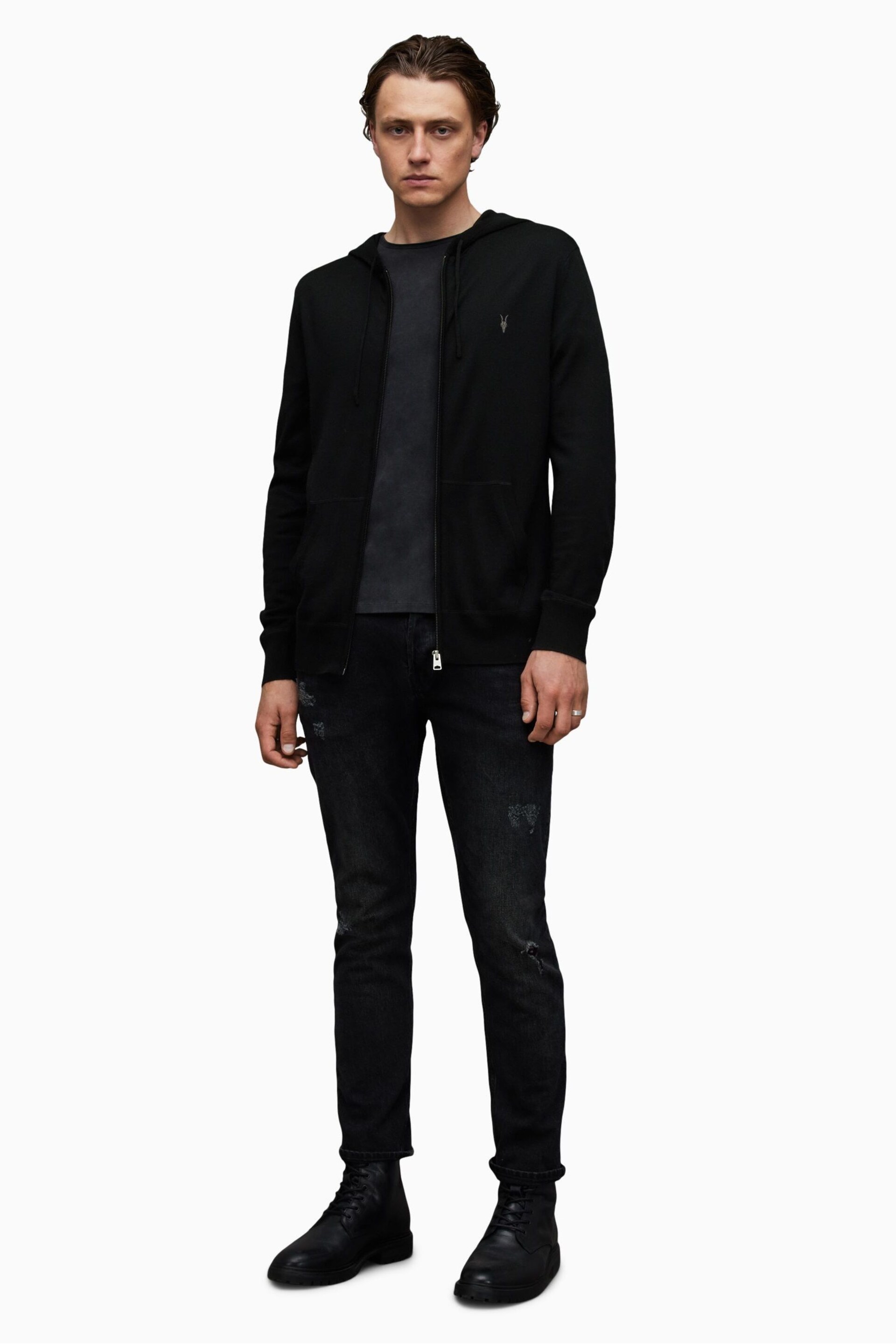 AllSaints Black Mode Merino Zip Hoodie - Image 2 of 5