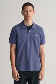 GANT Blue Melange Regular Shield Polo Shirt - Image 1 of 2