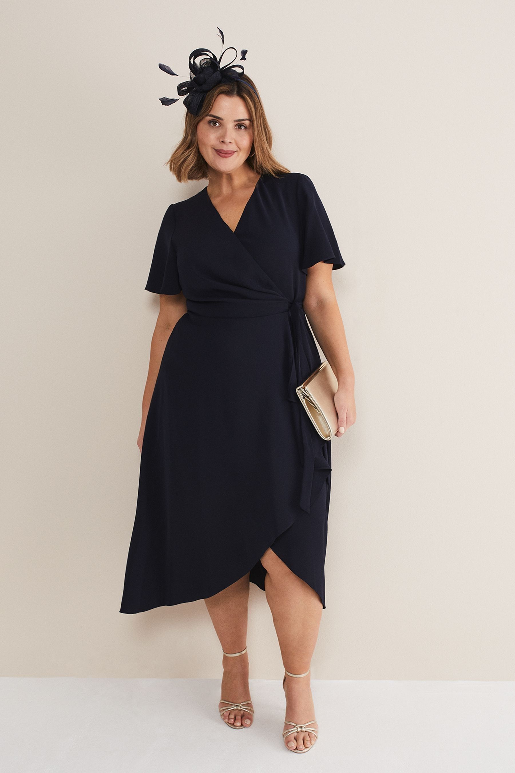 Navy frill wrap dress sale