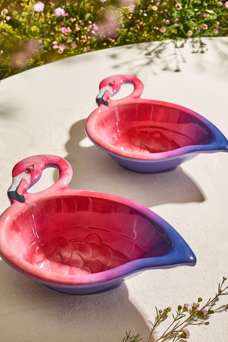 Set of 2 Pink/Purple Flamingo Picnic Serve Bowls - Image 2 of 3
