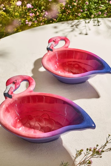 Set of 2 Pink/Purple Flamingo Picnic Serve Bowls