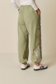 Sage Green Embroidered Parachute Pull On Cargo Trousers - Image 2 of 5