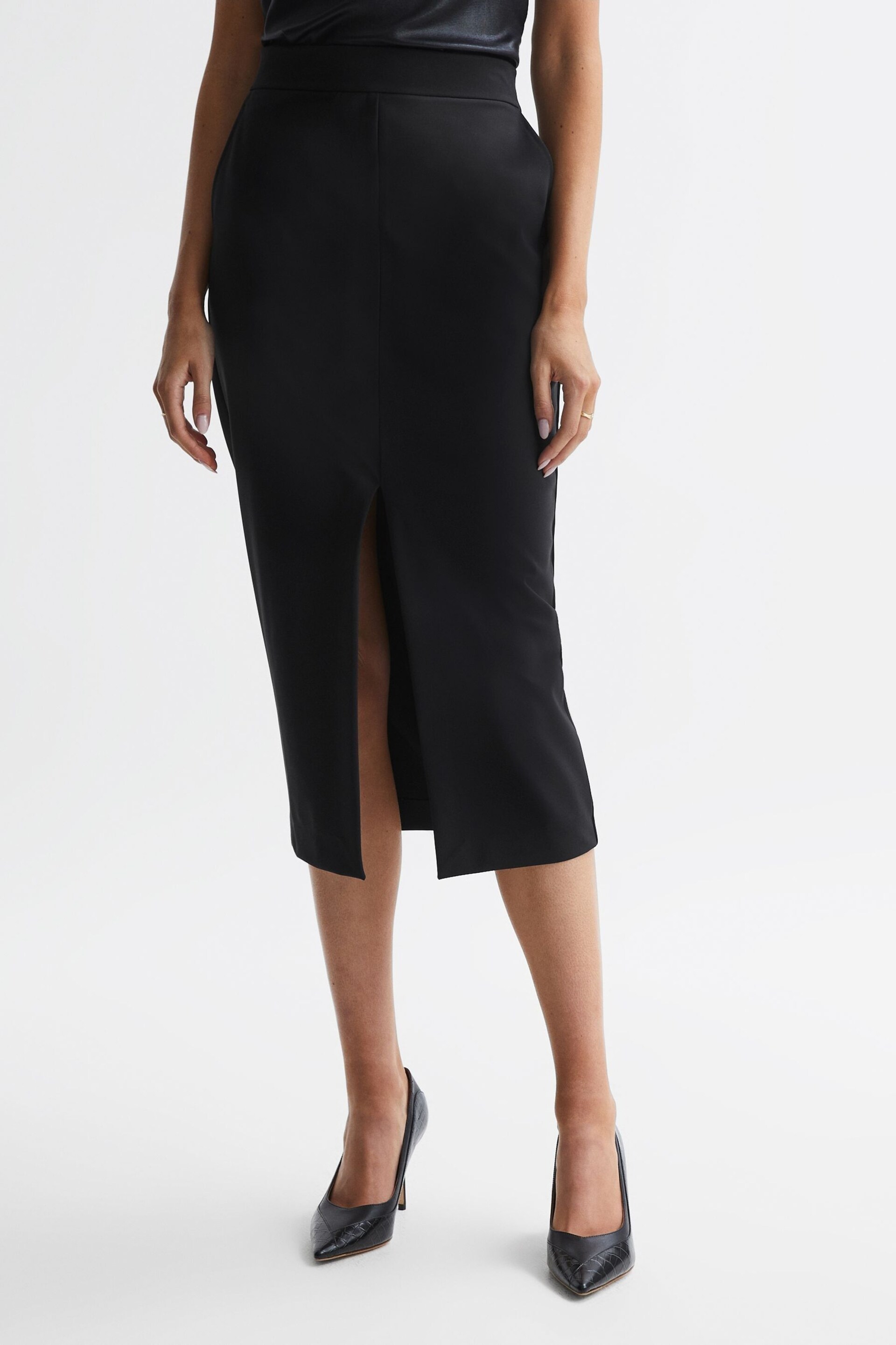 Reiss Black Sian High Rise Midi Pencil Skirt - Image 3 of 4