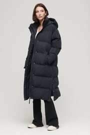 Superdry Blue Longline Hooded Puffer Gilet - Image 1 of 6