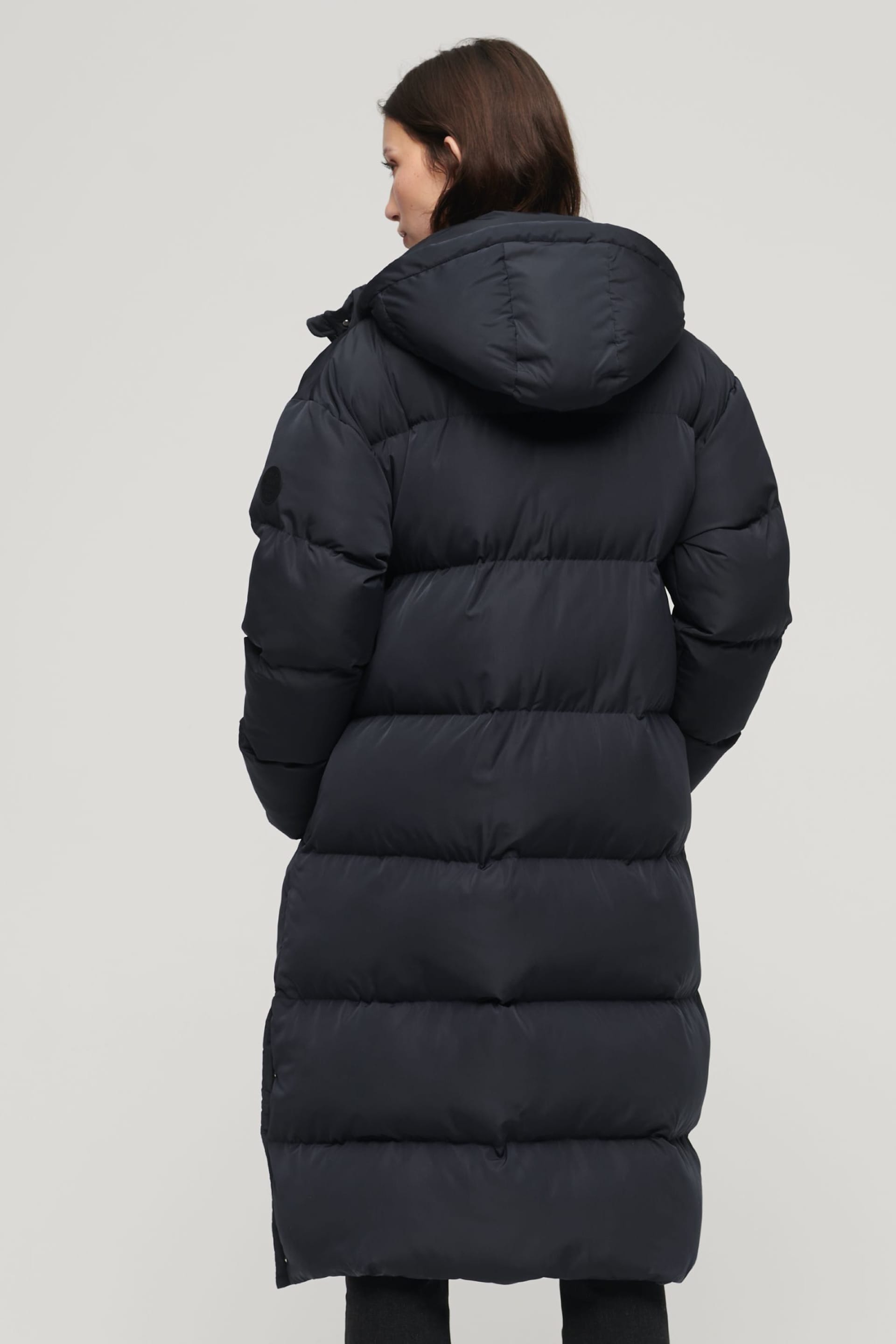 Superdry Blue Longline Hooded Puffer Gilet - Image 3 of 6