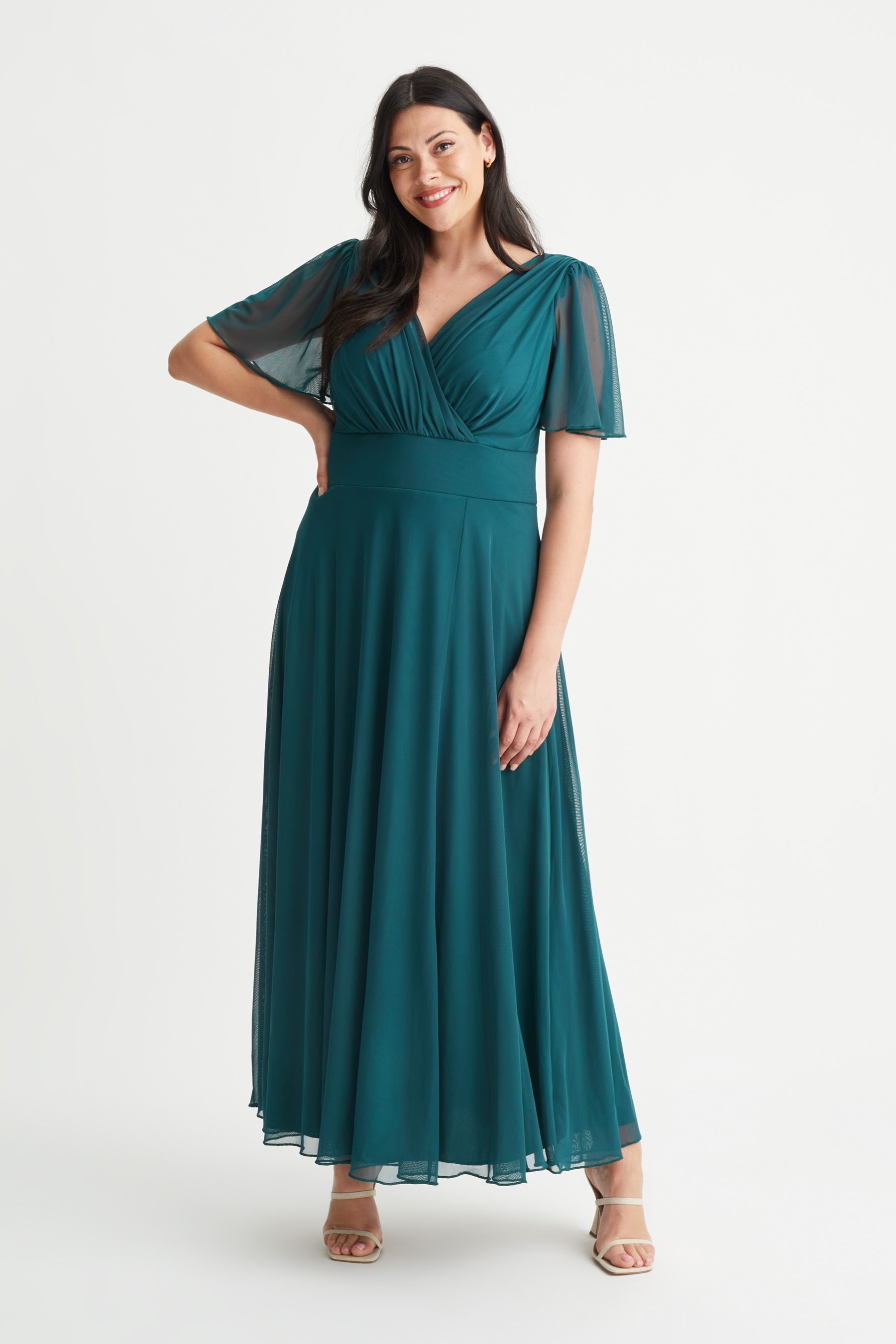 Scarlett Jo Green Angel Sleeve Maxi Dress