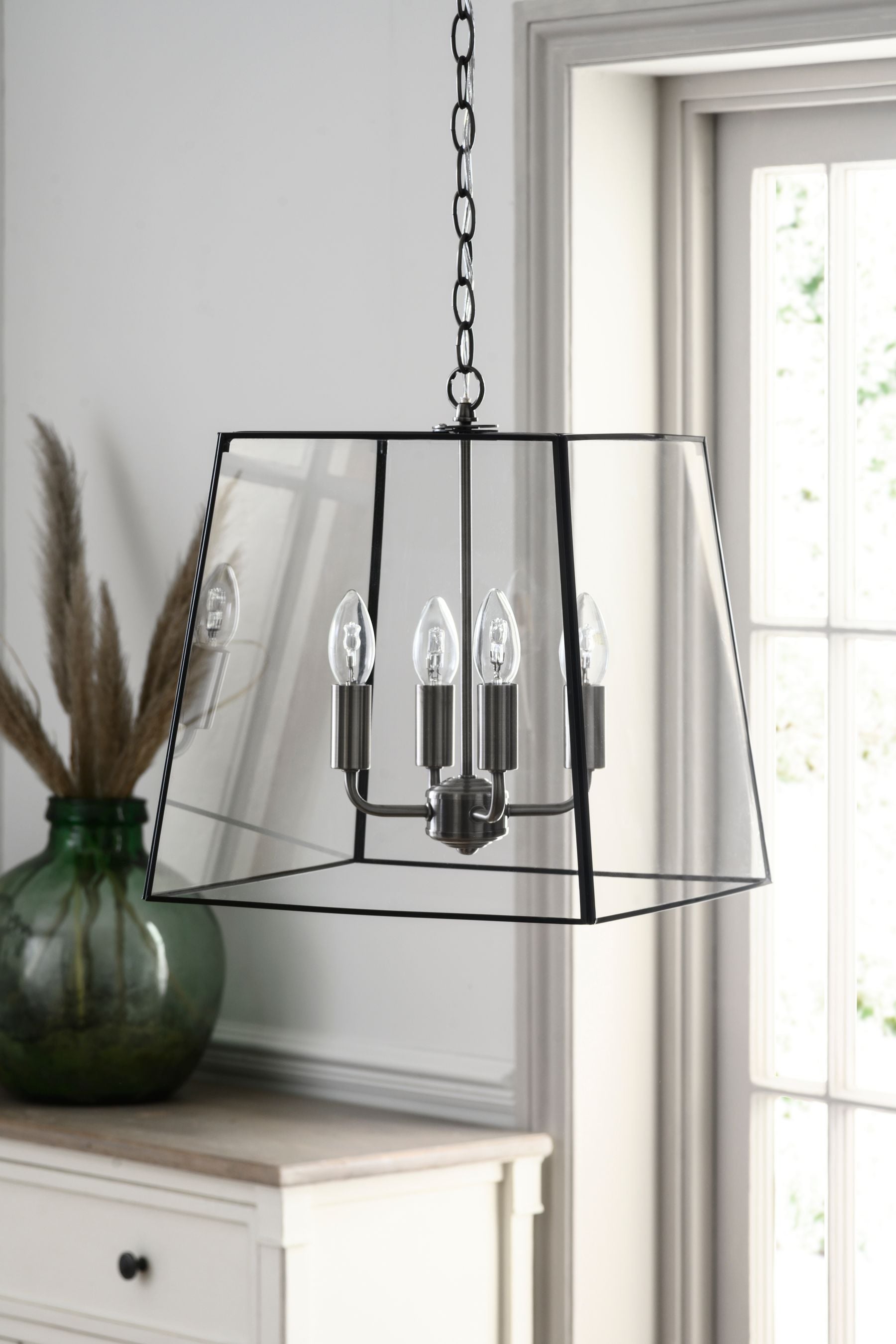 Black lantern top chandelier light