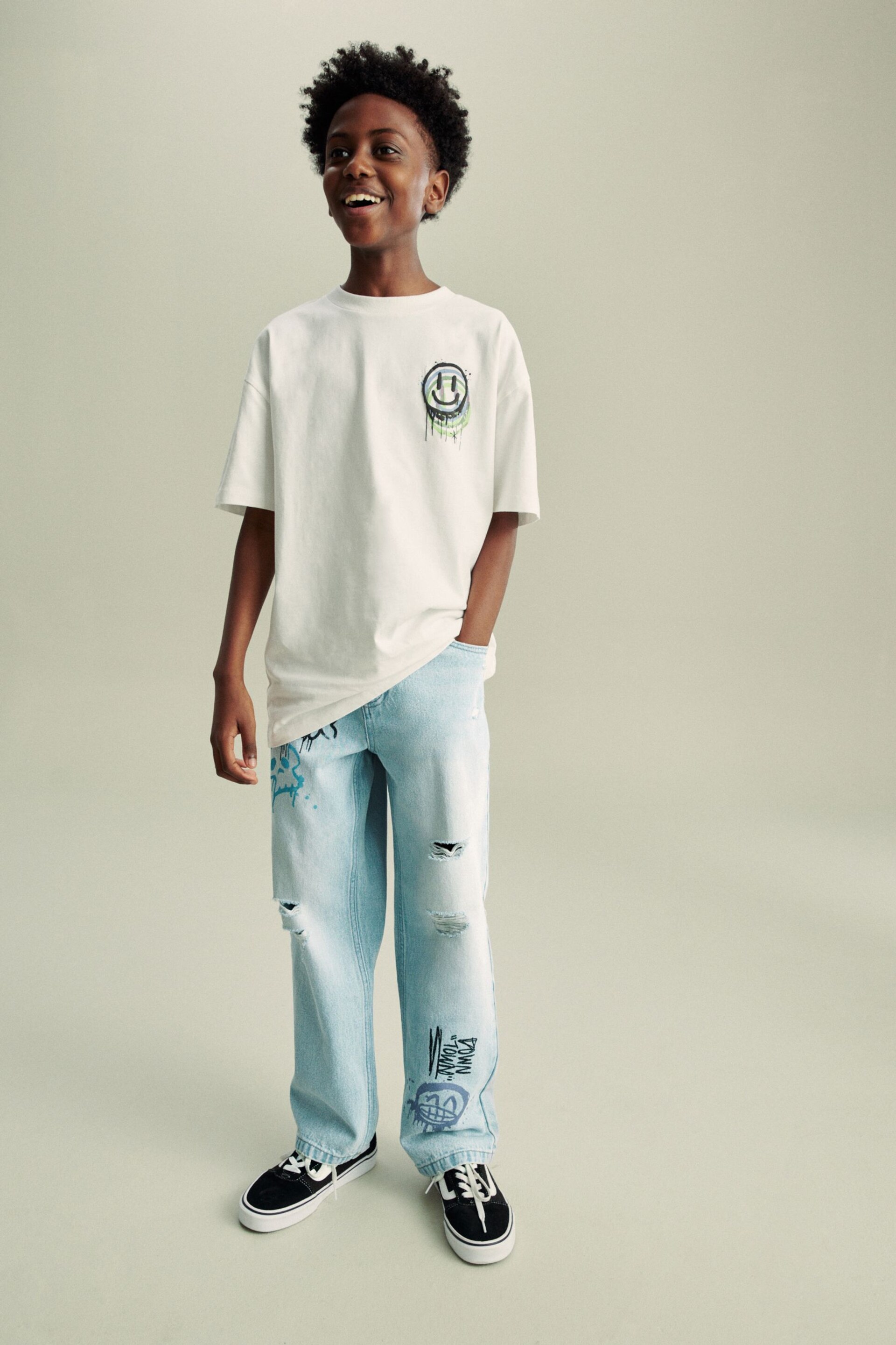 Light Blue Graffiti Print Jeans (3-16yrs) - Image 2 of 8