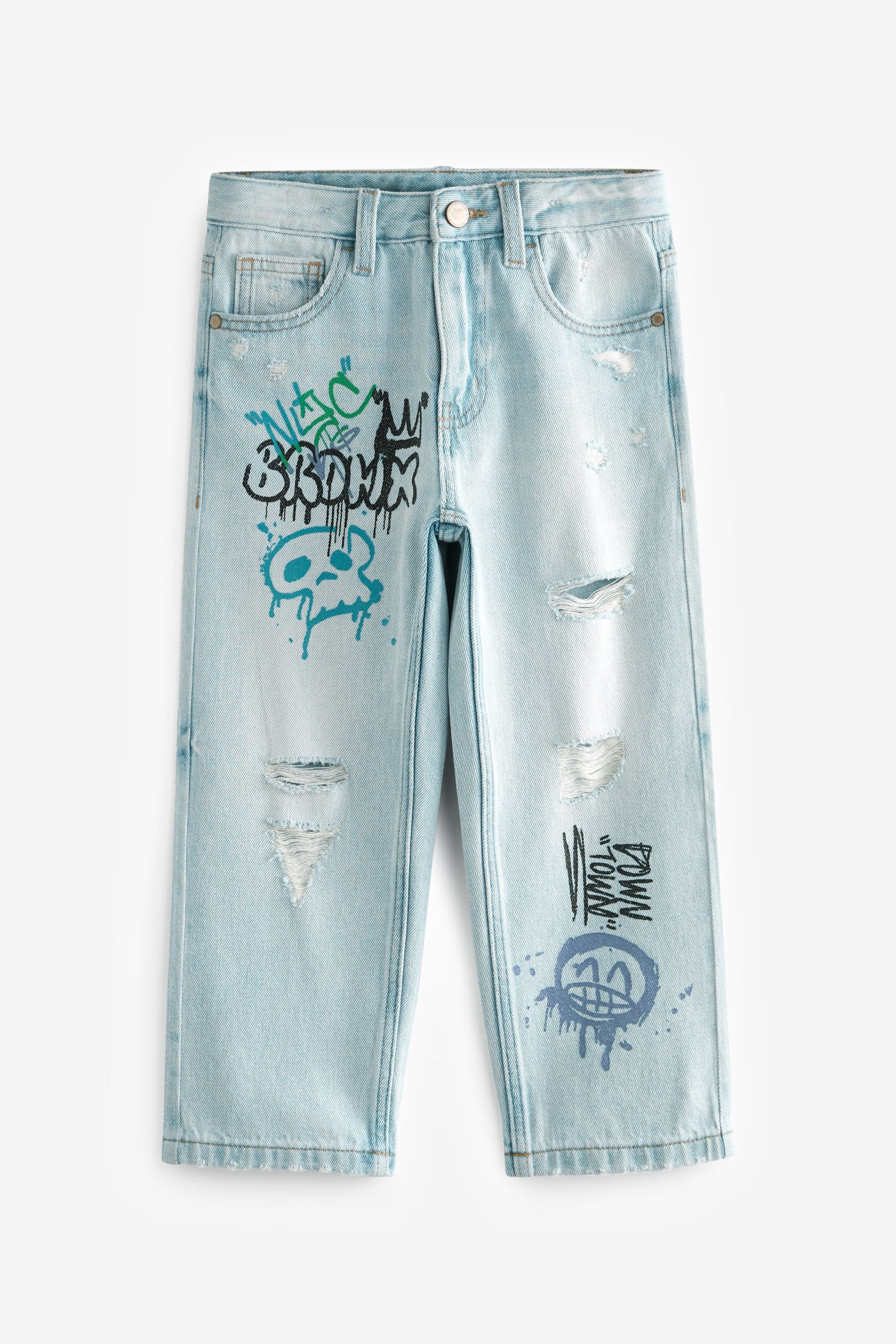Light Blue Graffiti Print Jeans (3-16yrs) - Image 6 of 8