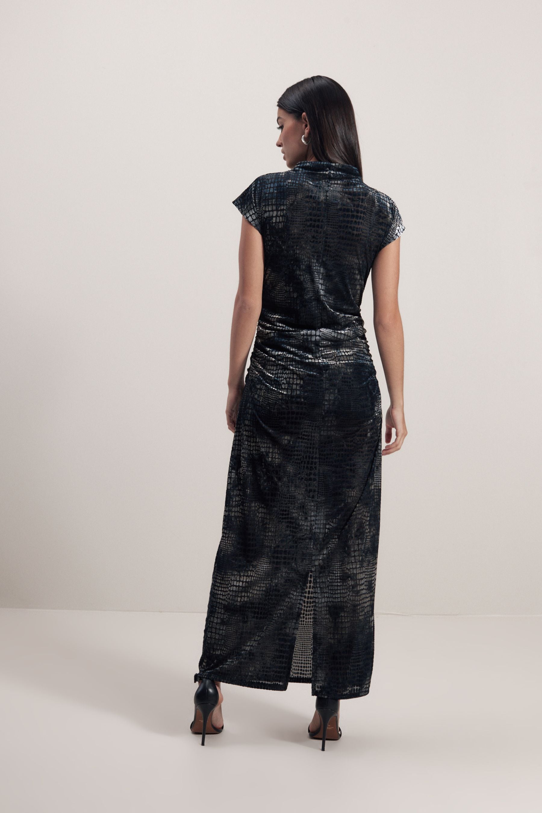 Buy Grey Snake Print Sleeveless High Neck Ruched Midi Dress from Next Luxembourg