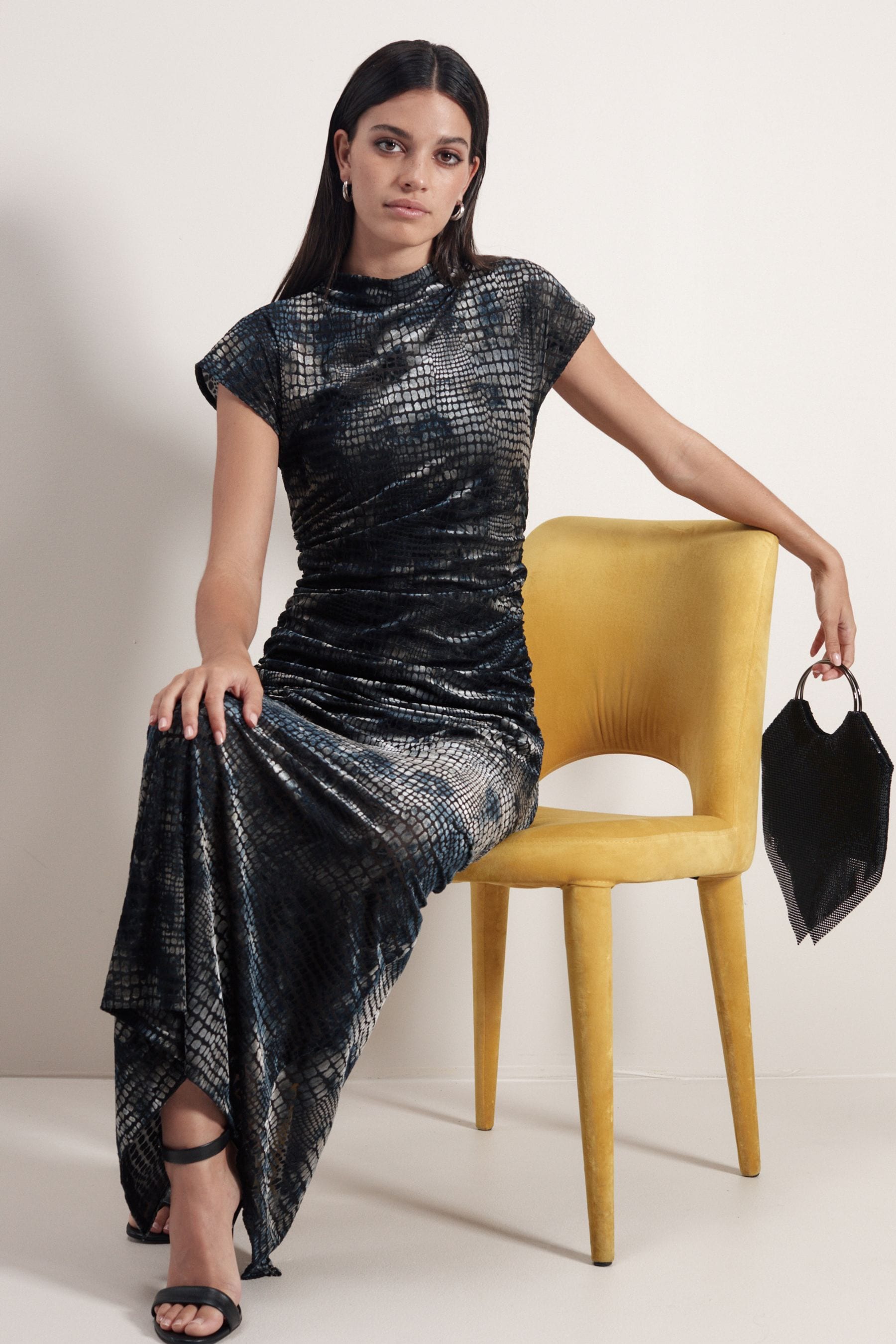 Buy Grey Snake Print Sleeveless High Neck Ruched Midi Dress from Next Luxembourg