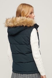 Superdry Blue Everest Faux Fur Puffer 100% Cotton Gilet - Image 2 of 7