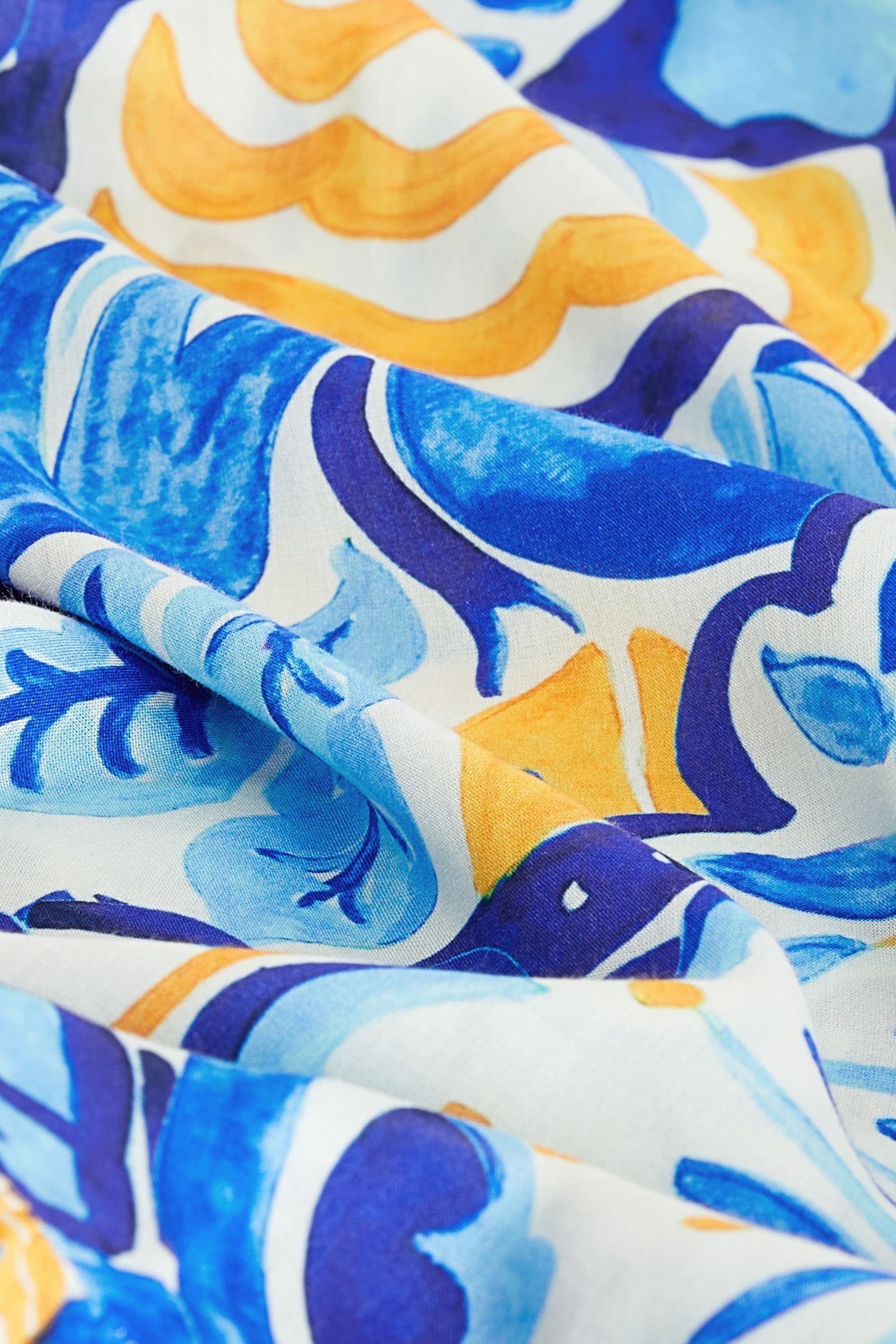 Blue/Yellow Leaf Print Tie Front Short Sleeve Maxi Dress - Image 6 of 6