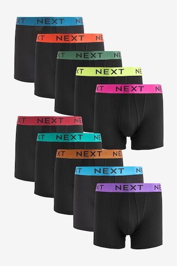 Black Bright Colour Metallic Waistband 10 pack A-Front Boxers