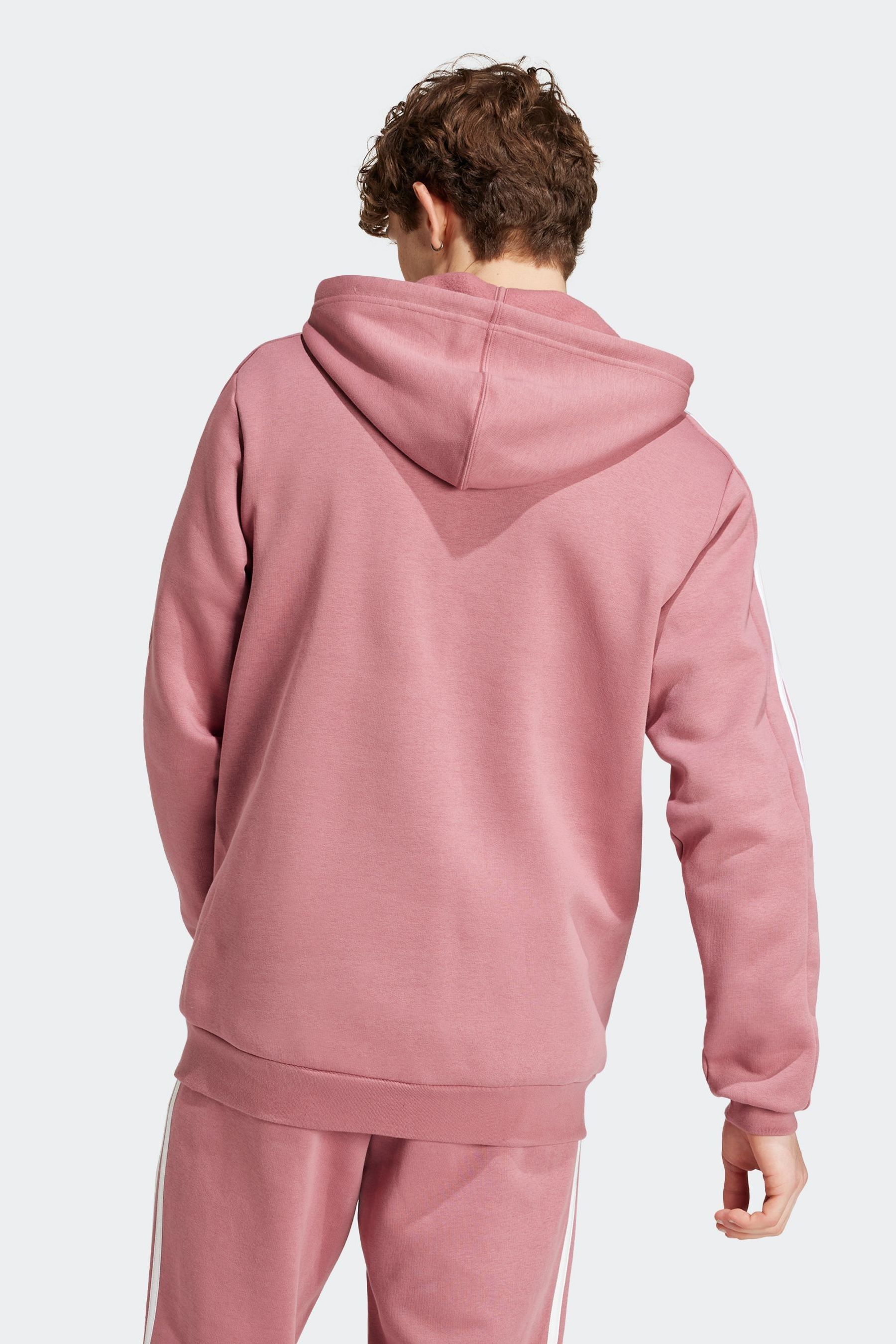 adidas Red Essentials Fleece 3 Stripes Zip Up Hoodie