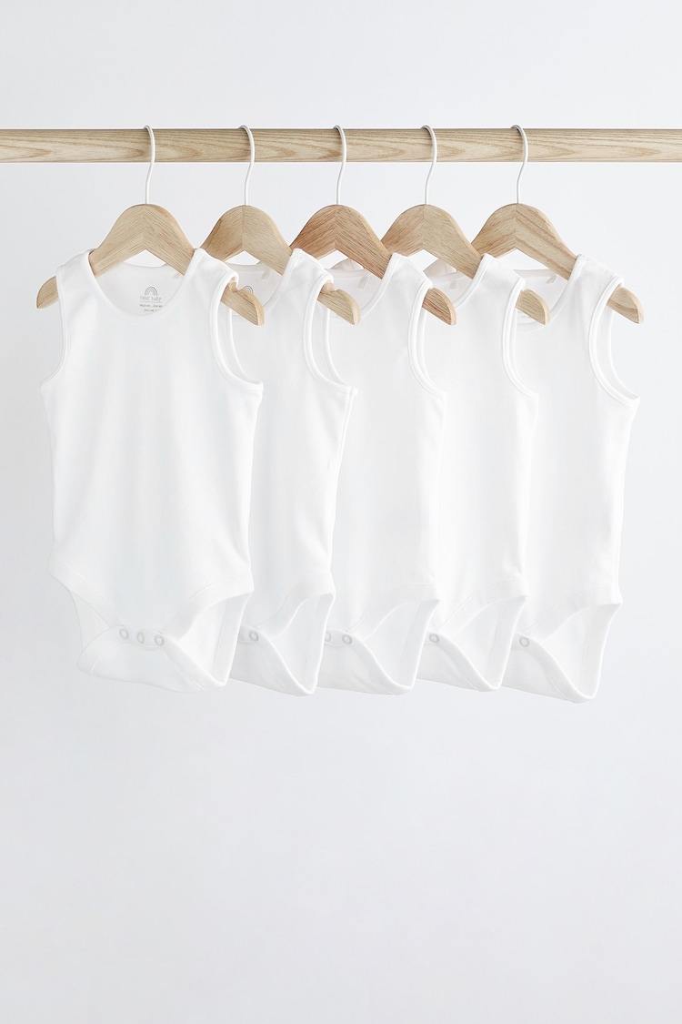 White 5 Pack Baby Vest Bodysuits - Image 1 of 5