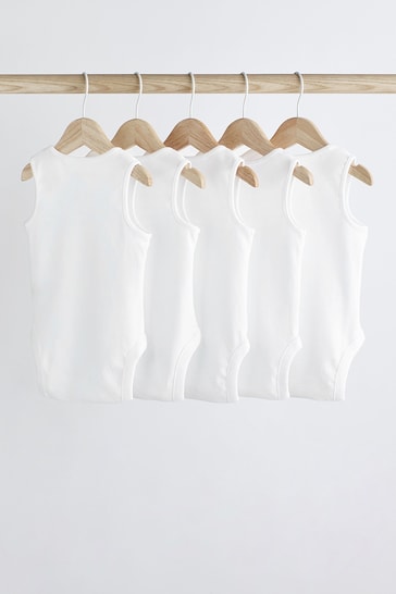 White 5 Pack Baby Vest Bodysuits