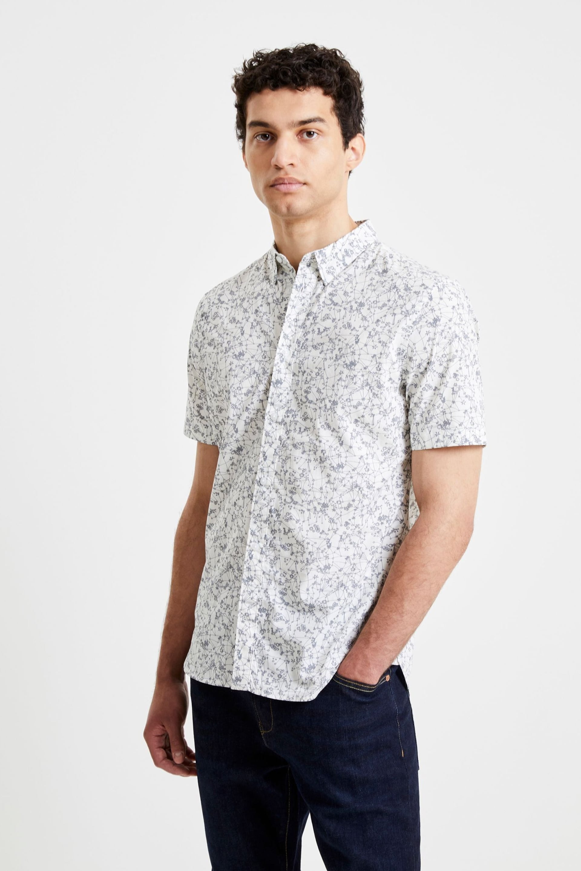 French Connection Geo Floral Short Sleeve White Shirt - Image 1 of 3