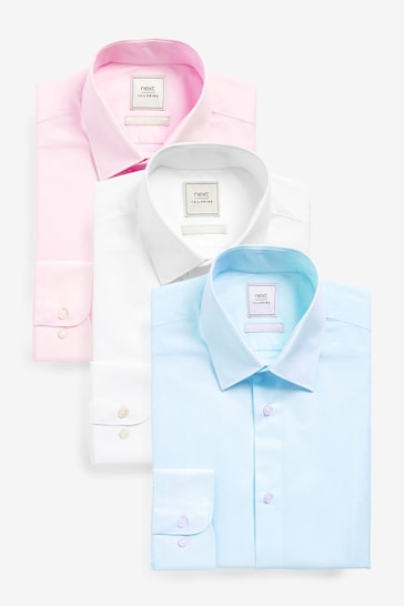 White/Blue/Pink Slim Fit Easy Care Single Cuff Shirts 3 Pack