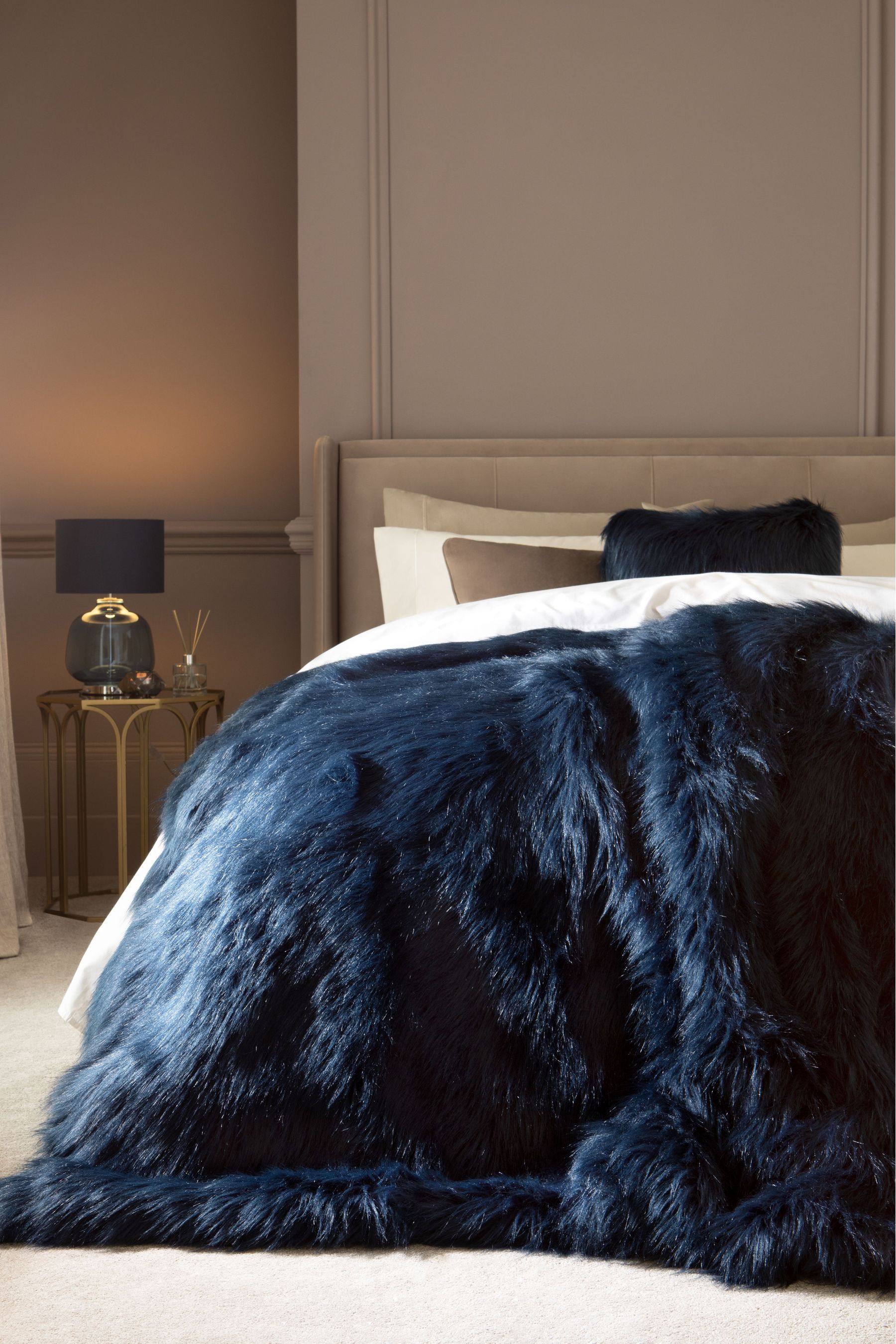 Navy faux fur throw online