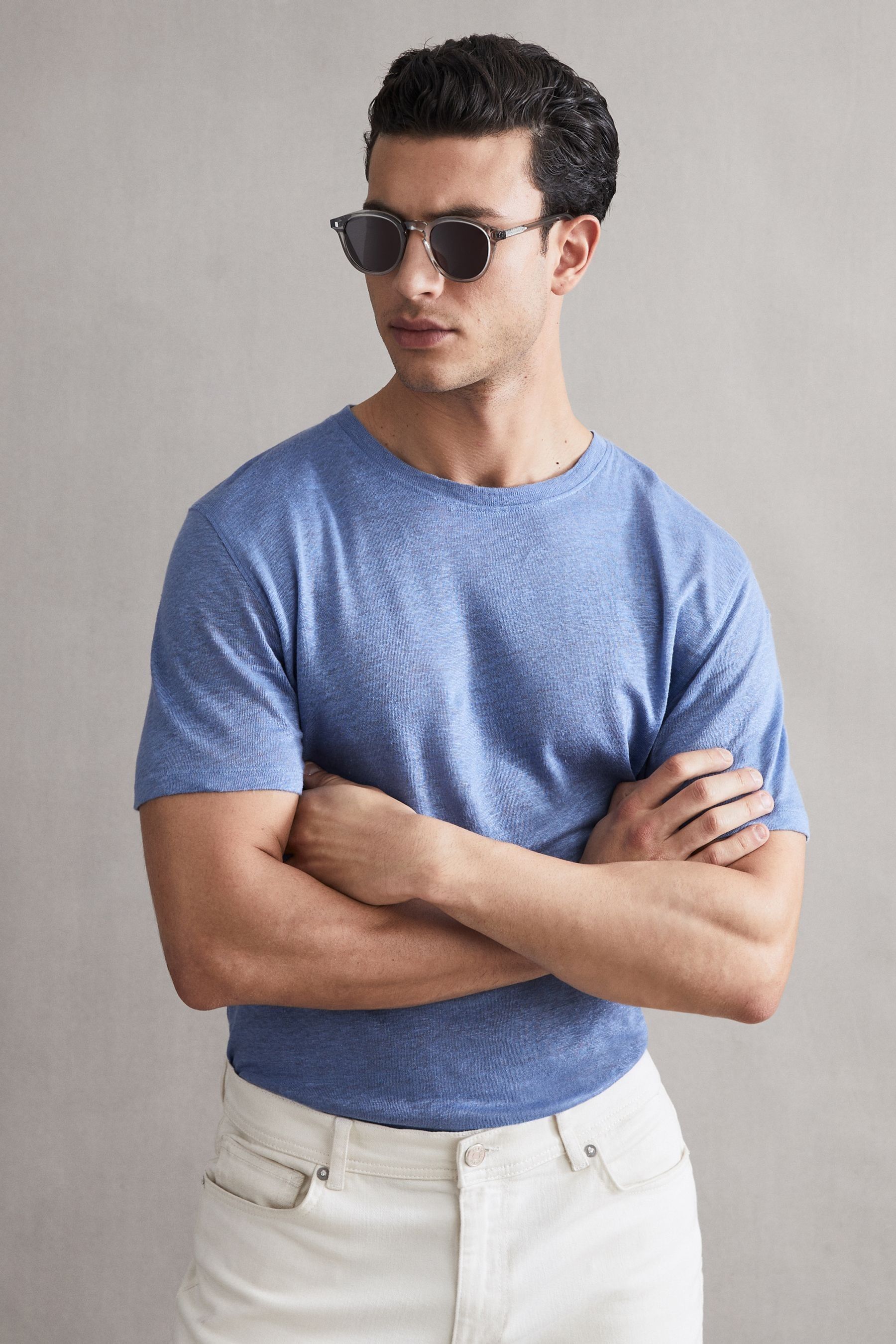 Linen crew deals neck t shirt