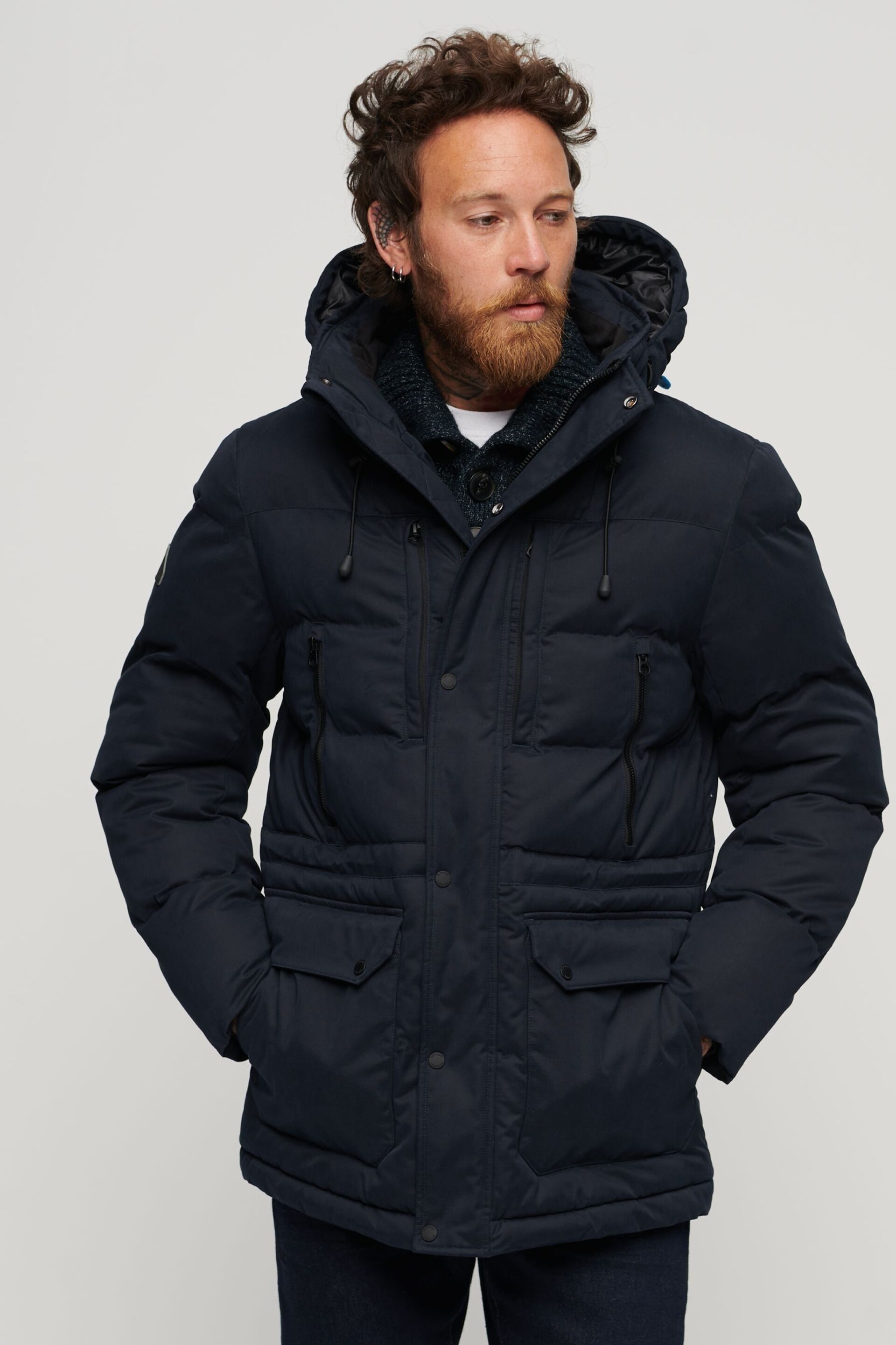 Superdry Blue Hooded Parka Jacket - Image 3 of 6