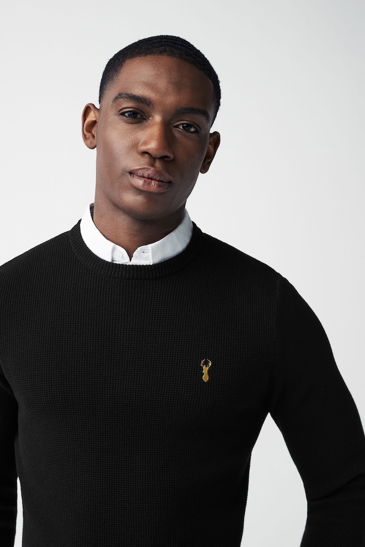 Black Oxford Crew Neck Regular Mock Shirt Jumper - Image 1 of 8