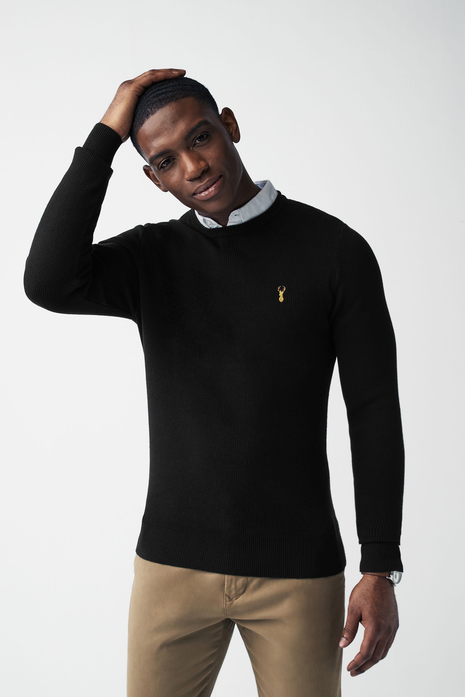 Buy Black Oxford Crew Neck Regular Mock Shirt Jumper from the Next UK online shop