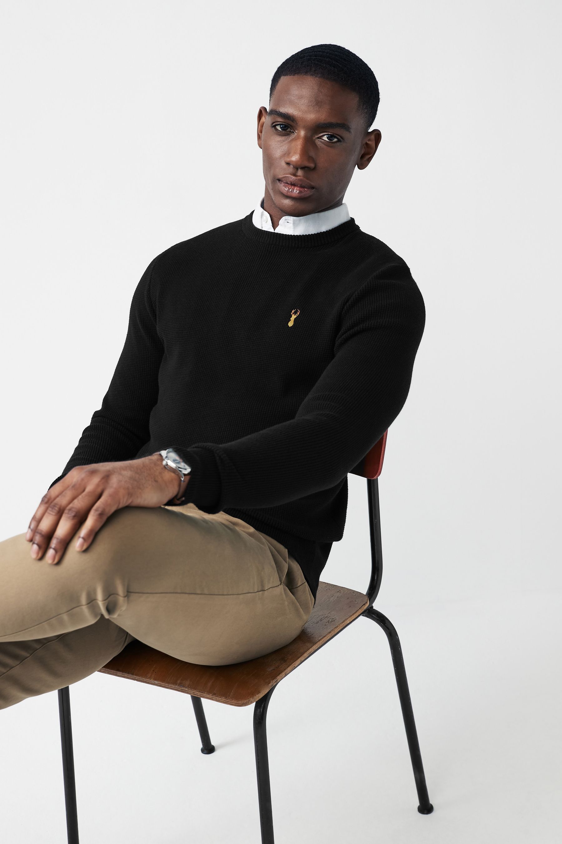 Buy Black Oxford Crew Neck Regular 100 Cotton Mock Shirt Jumper from Next Ireland