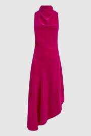 Reiss Pink Giannon Velvet Funnel Neck Asymmetric Midi Dress - Image 2 of 6