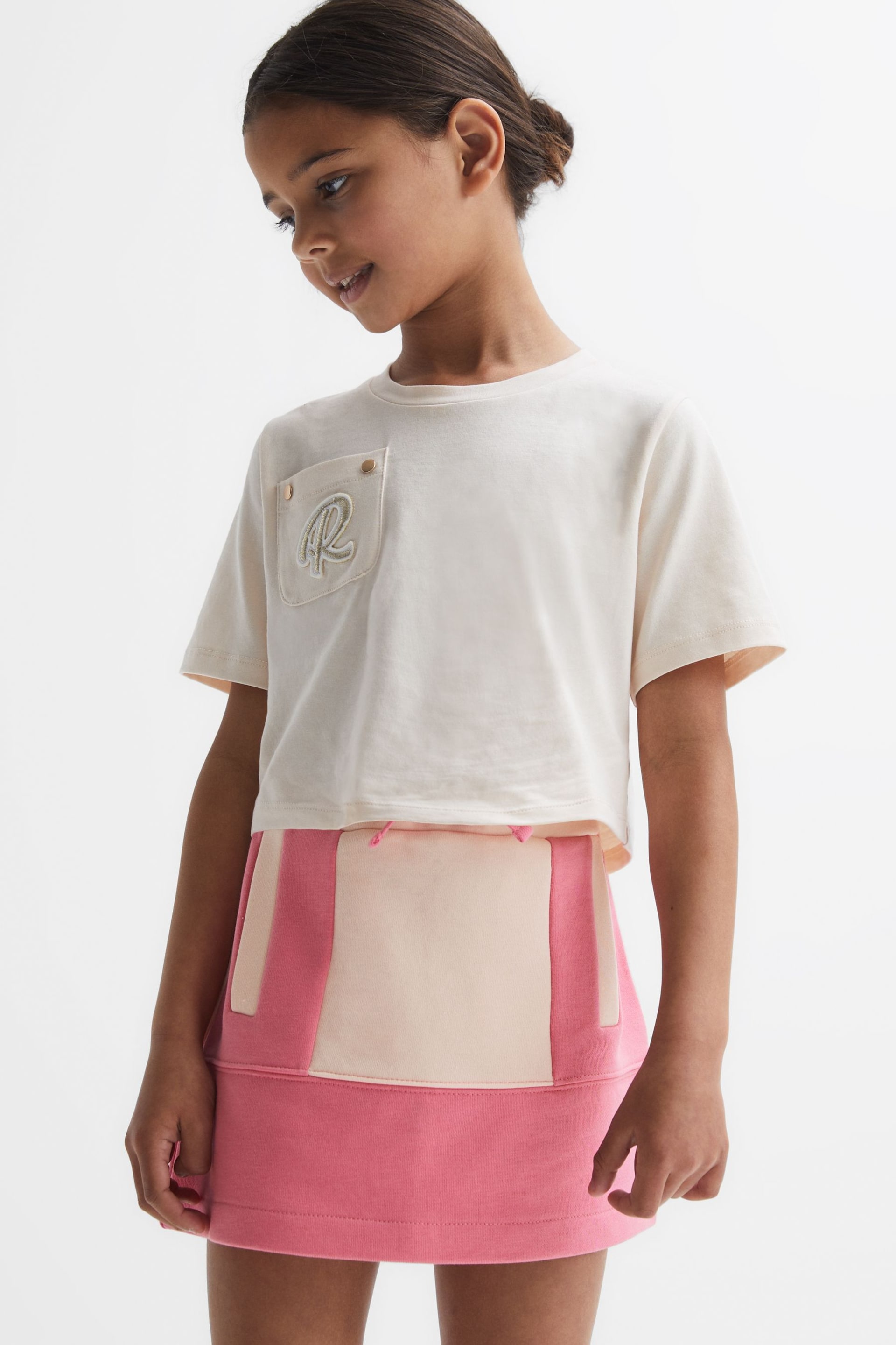 Reiss Pink Macey Junior Colourblock Cotton Drawstring Skirt - Image 1 of 6