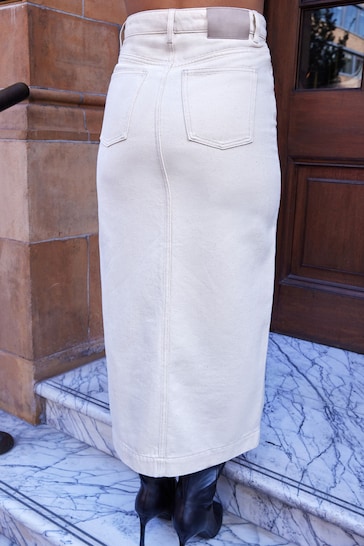 Ecru White Premium Denim Maxi Skirt