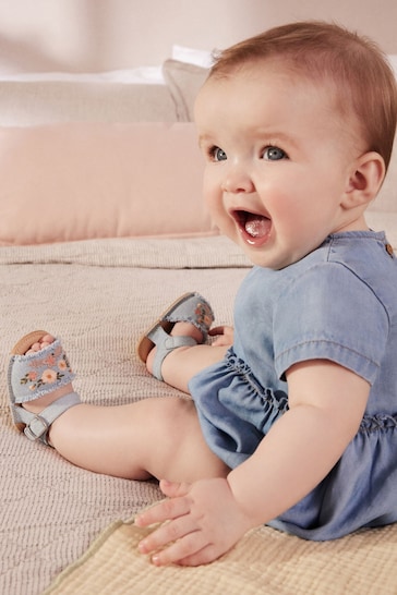 Denim Blue Embroidered Baby Sandals (0-18mths)